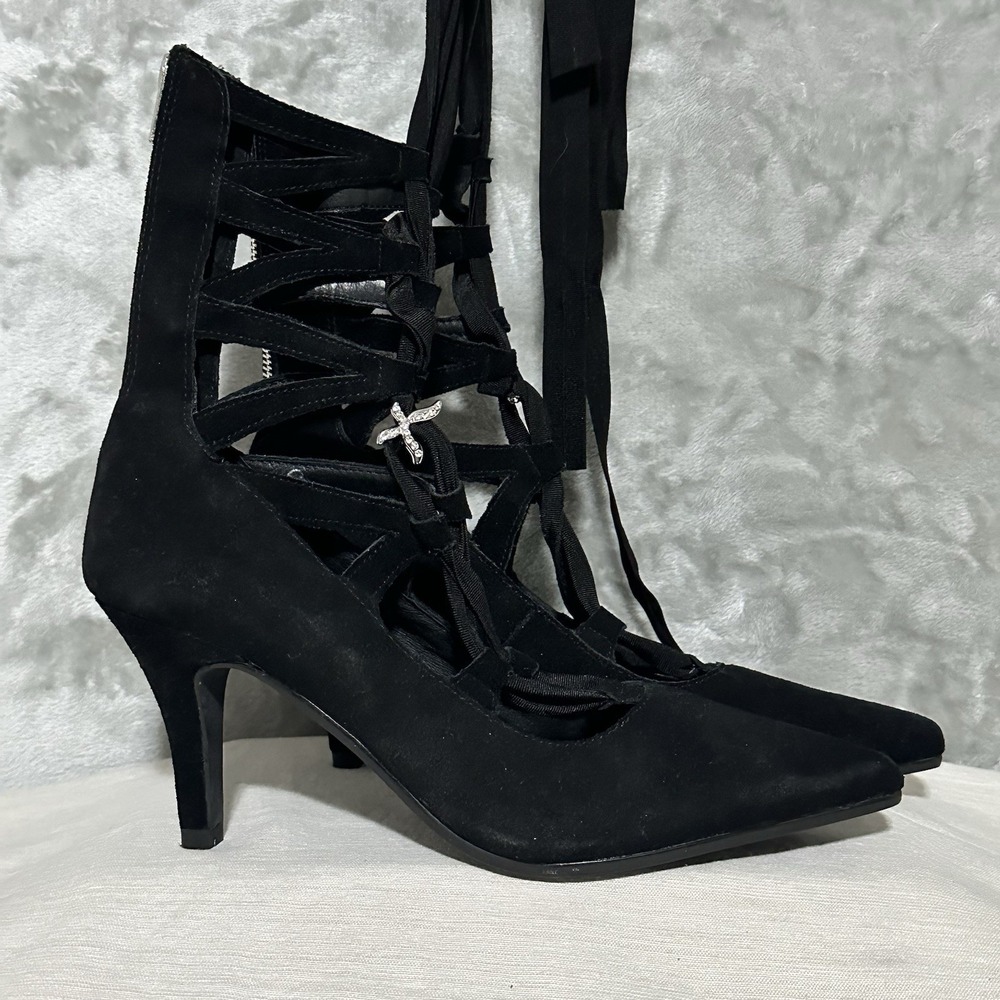 Capezio Valentina Suede Ballroom Dance Shoes Womens 9 Black Latin Tango Crystals